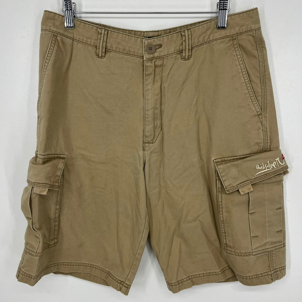 Quiksilver Mens Khaki Tan Cotton Cargo Shorts Size 31‎ Skater Surf Vtg Y2K